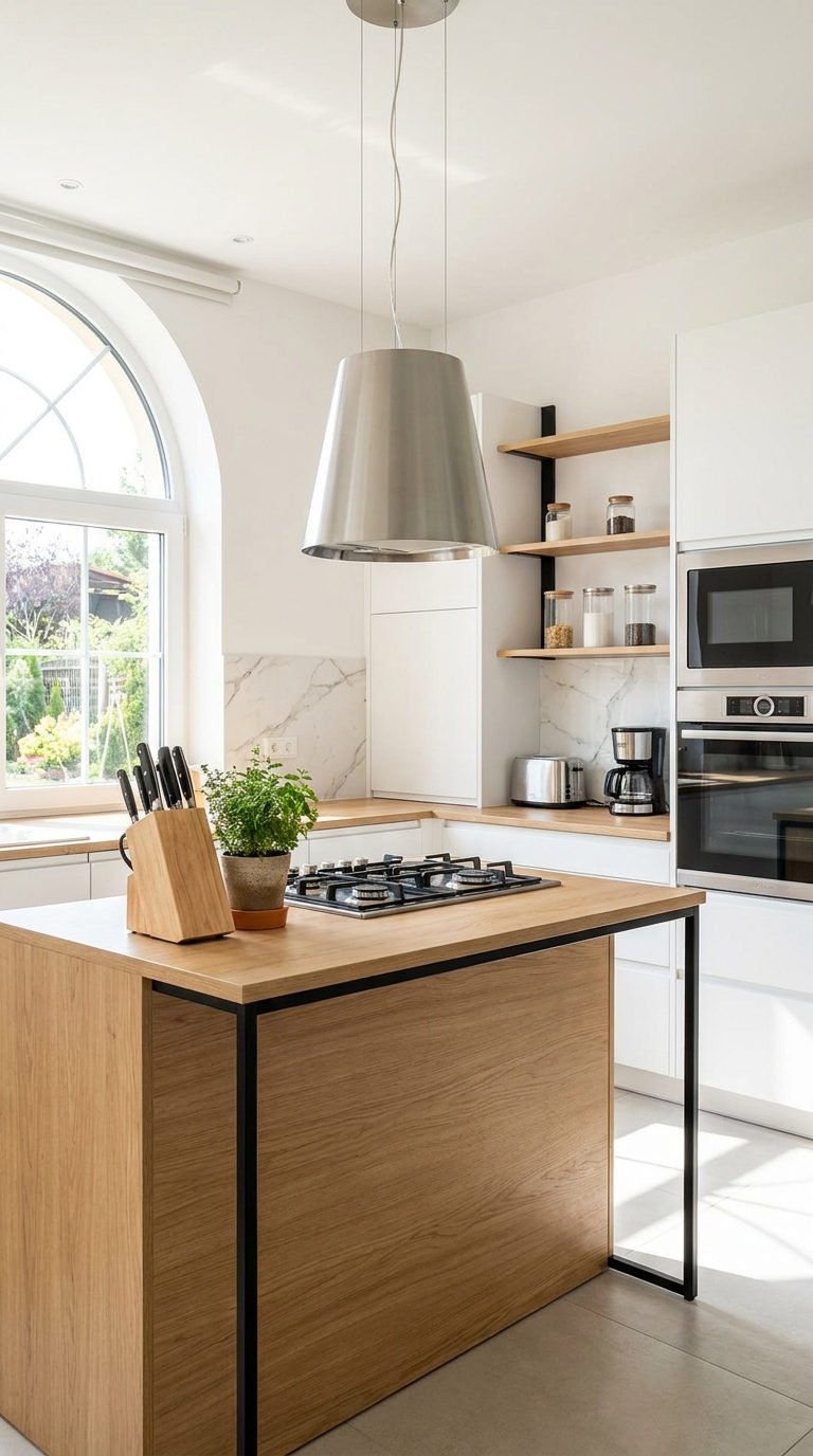 ilot bois cuisine blanche moderne
