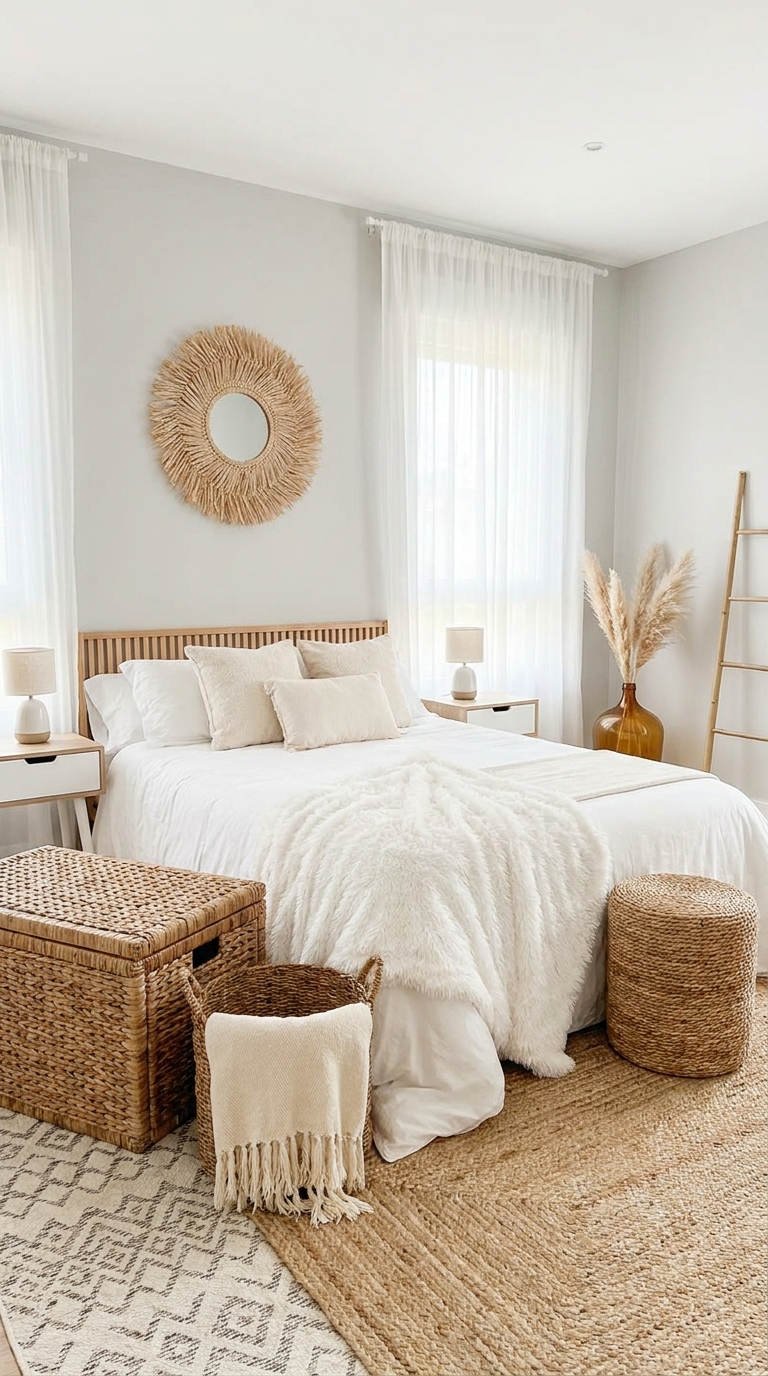 blanc jute rotin chambre