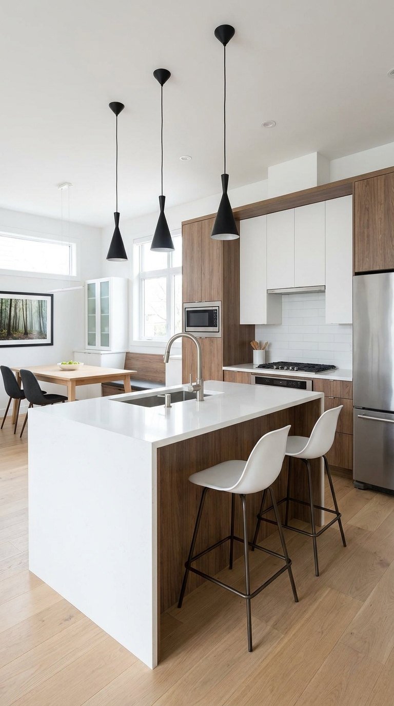 cuisine bois blanc suspensions noires