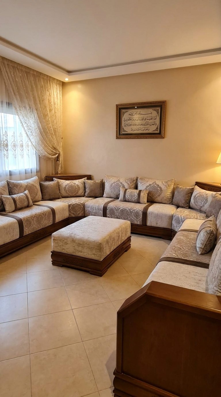 salon bois beige familial