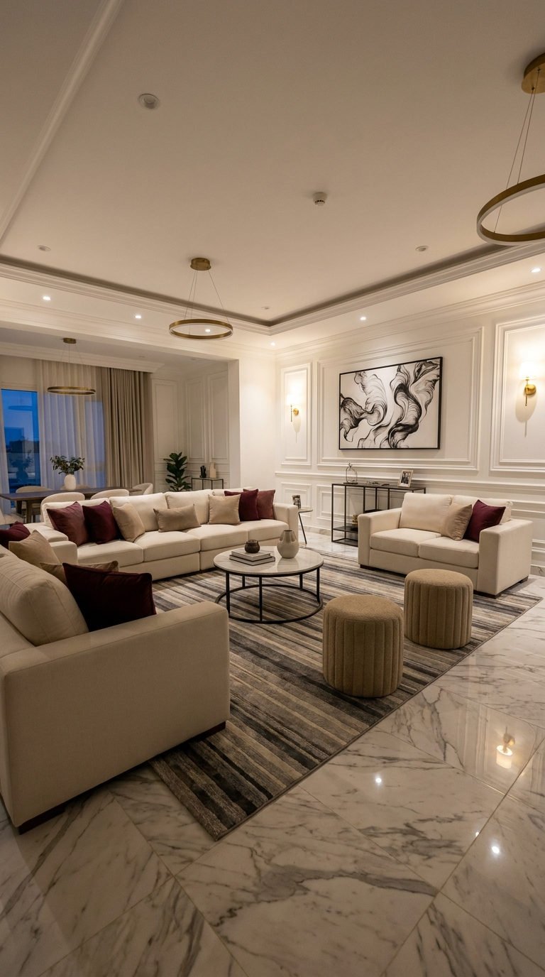 salon chic marbre boiseries