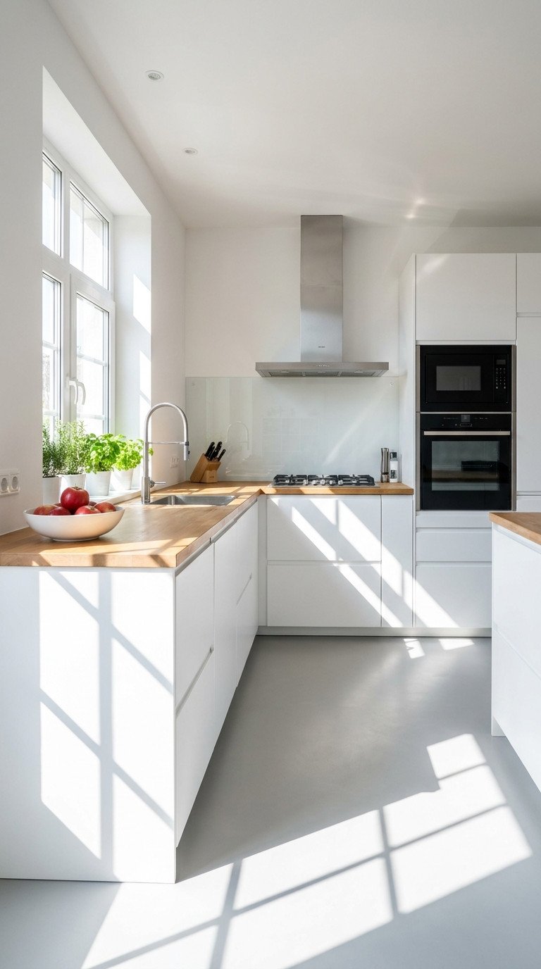 cuisine blanche plan bois lumiere