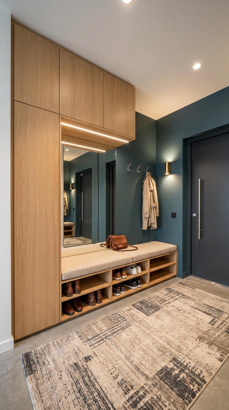 entree vestiaire bois mur vert