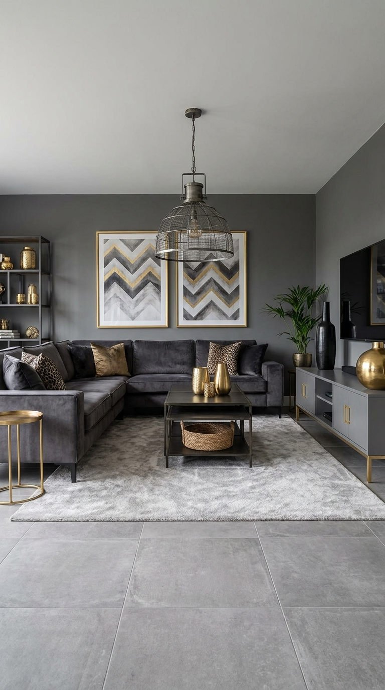 salon gris laiton velours