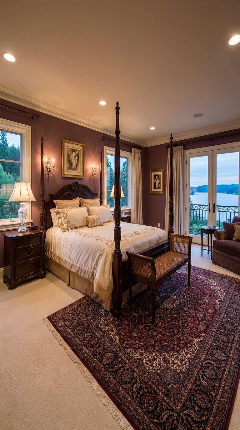 chambre prune lit baldaquin
