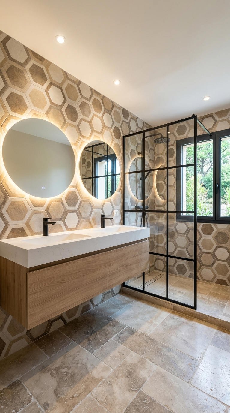 motif hexagonal verriere noire