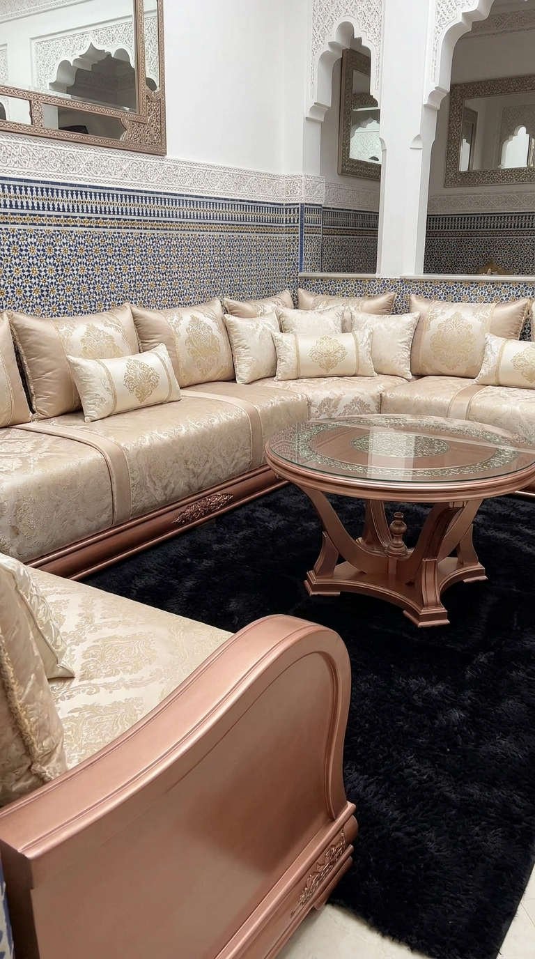 salon ivoire tapis noir