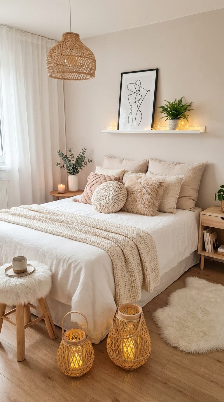 beige lanternes etagere chambre