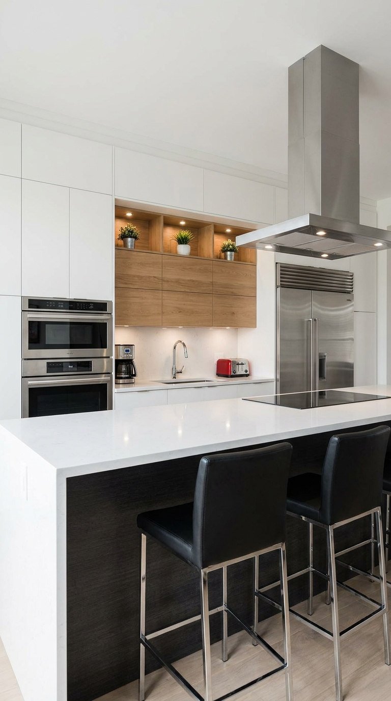 cuisine blanche bois ilot noir