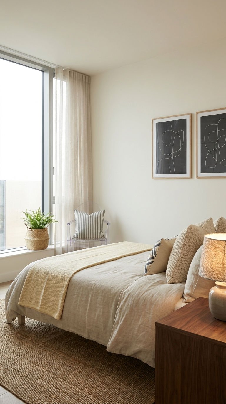 chambre minimaliste lin naturel