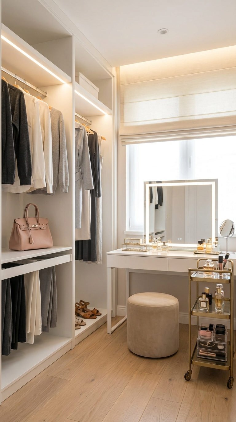 dressing coiffeuse lumineuse blanche