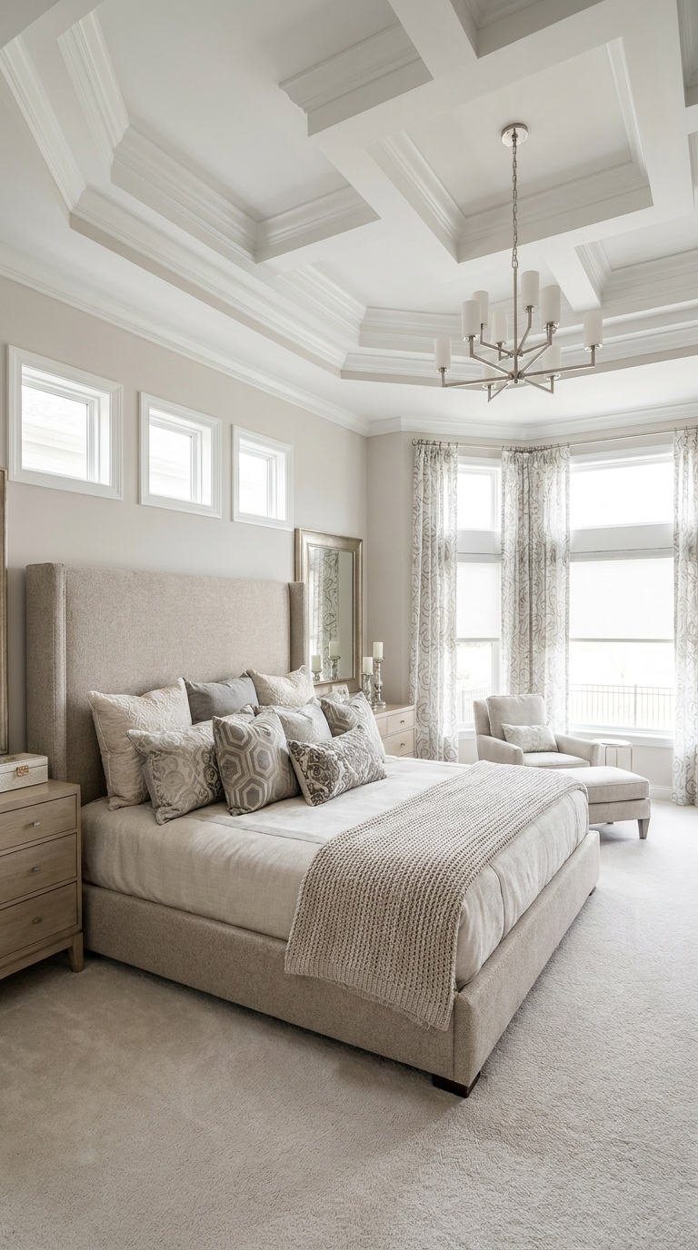 chambre creme plafond caissons