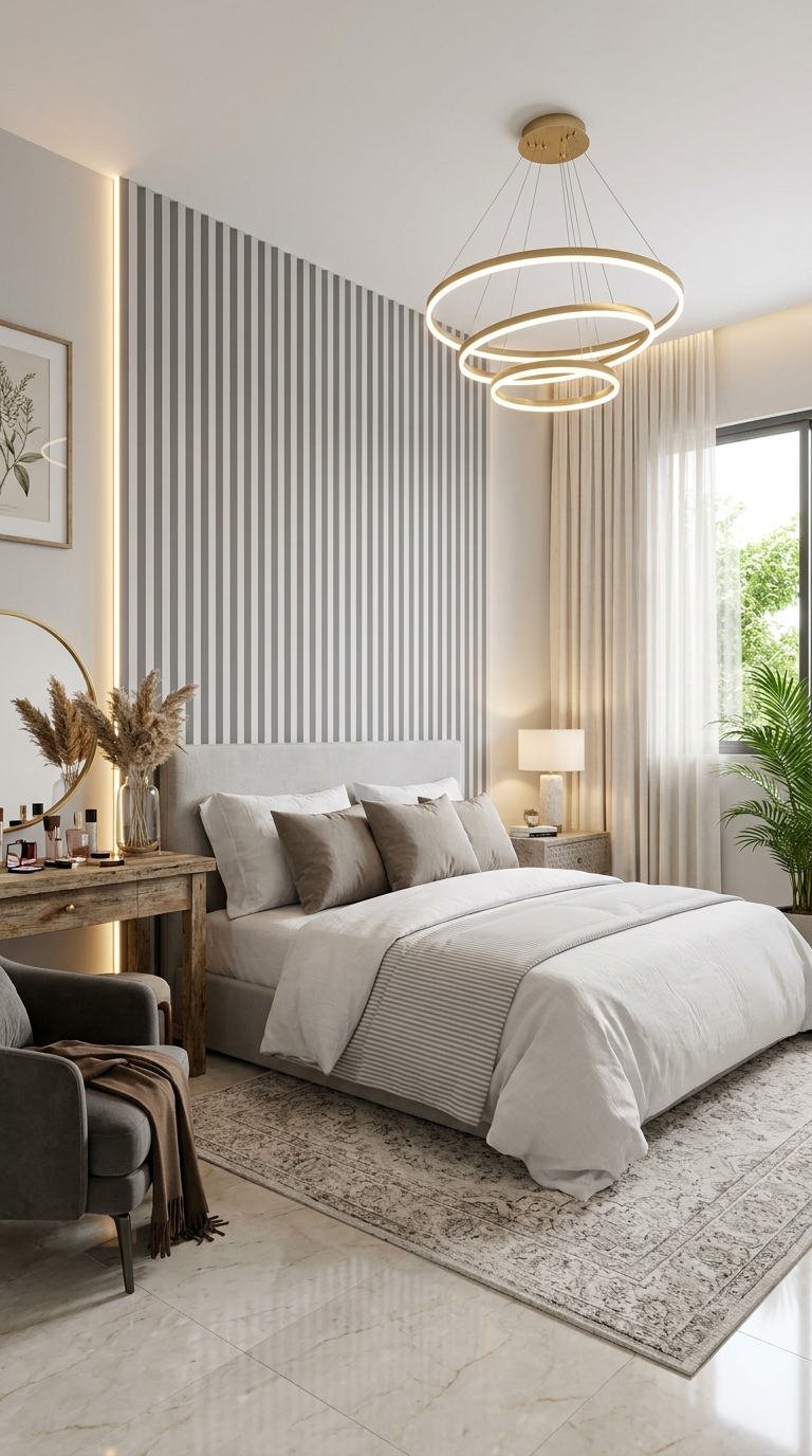 chambre rayures lustre anneaux