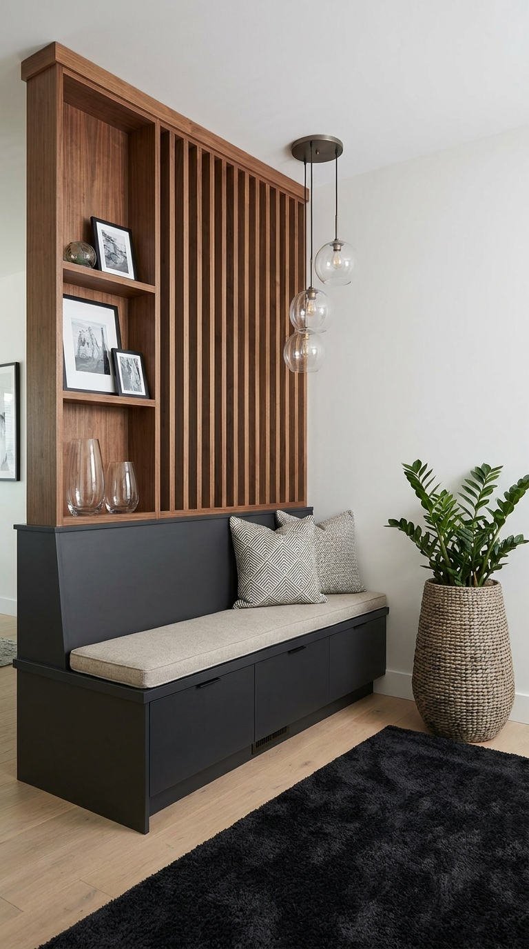 entree banc noir claustra noyer