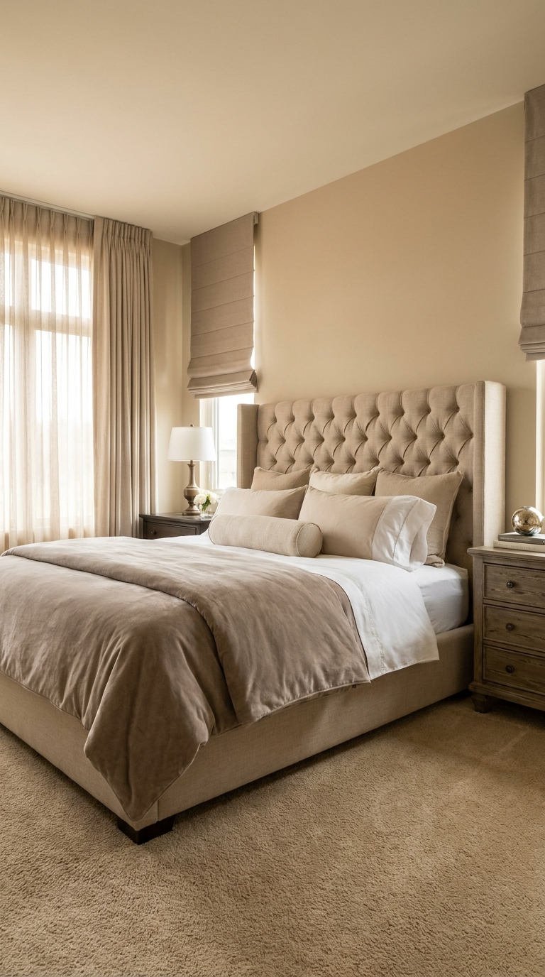 chambre beige capitonnee lin