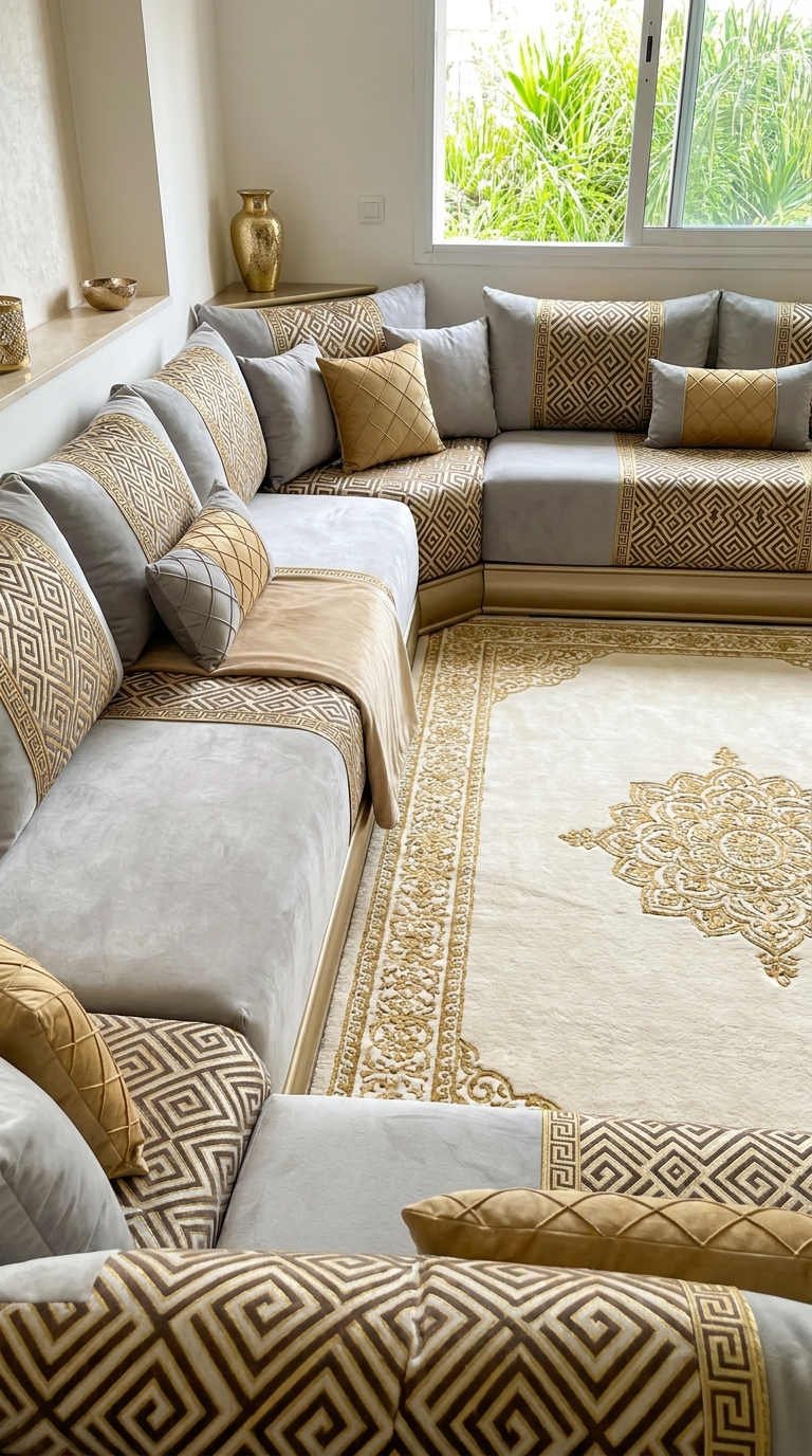 banquette beige doree geometrique