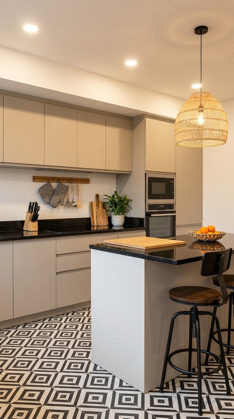cuisine taupe sol graphique suspension