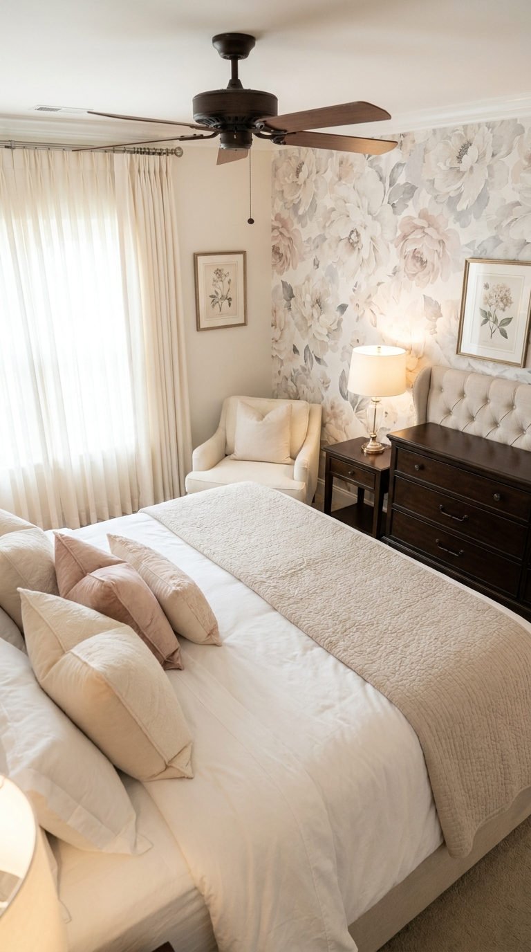 chambre florale capitonnee bois