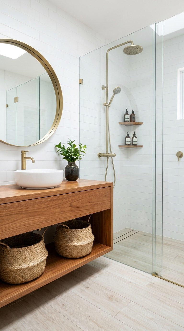 meuble bois douche blanche