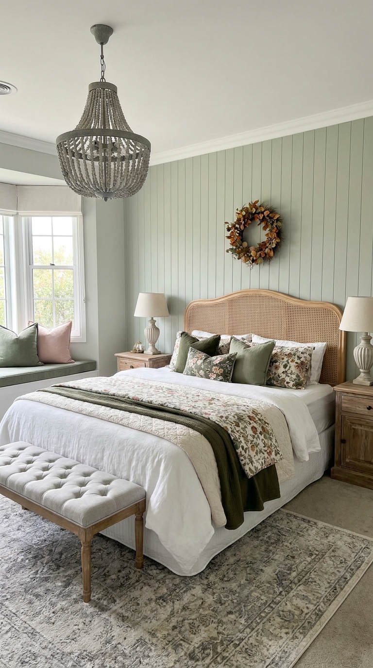 chambre cottage lambris canne