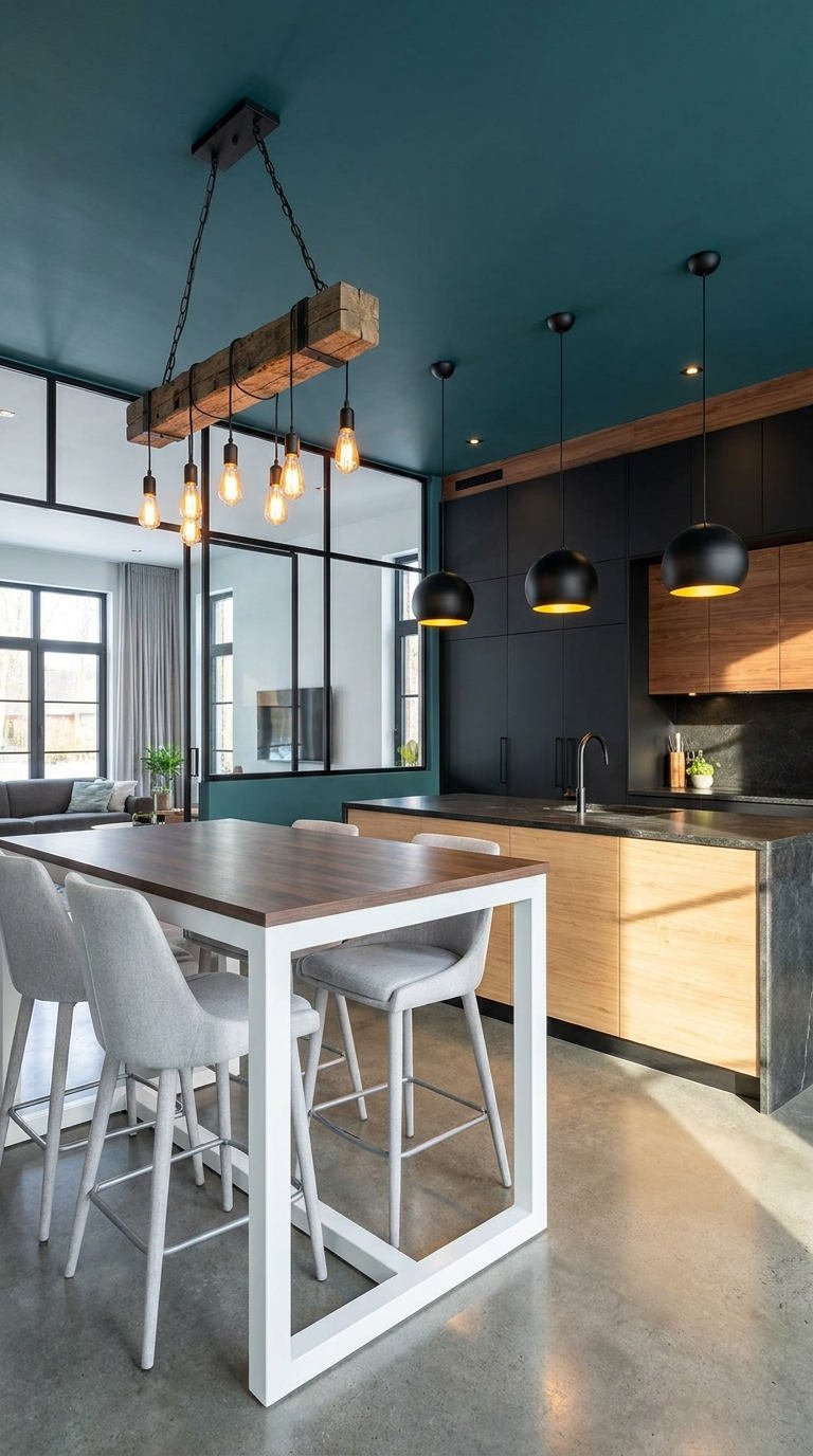 cuisine atelier verriere plafond bleu