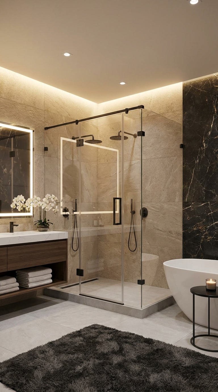 douche luxe marbre noir