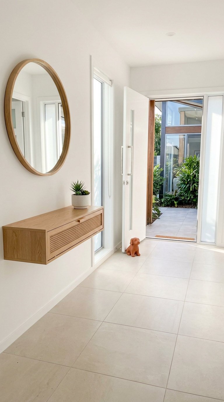 entree minimaliste console bois clair