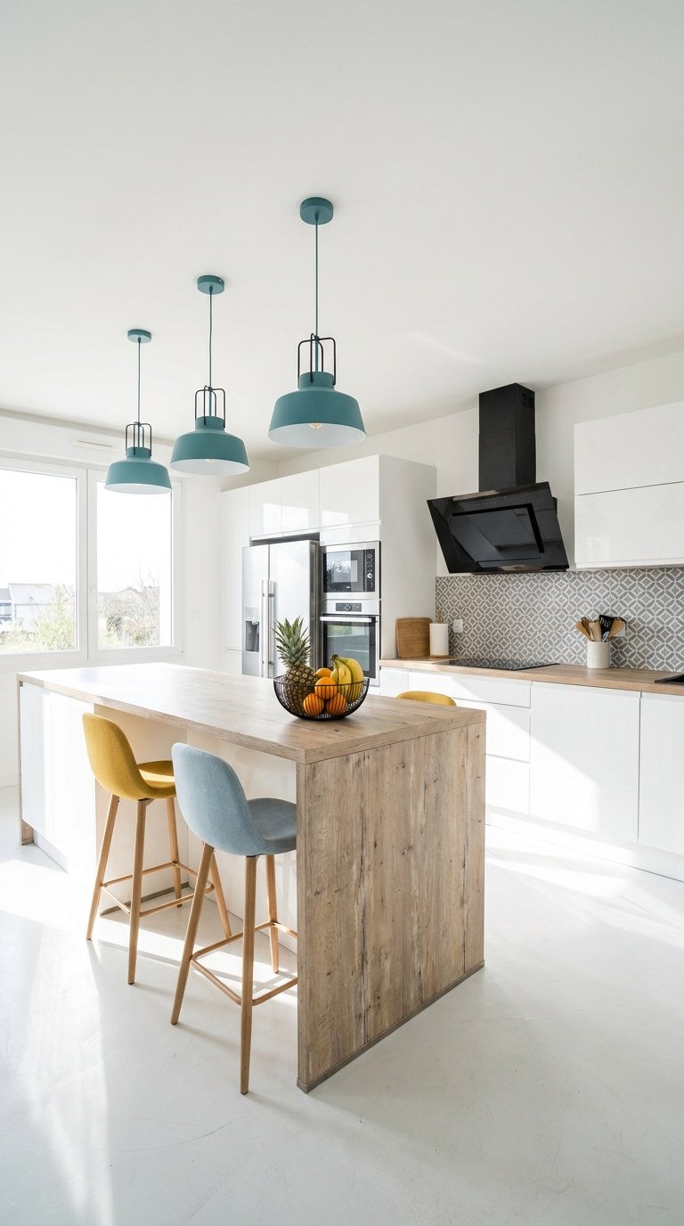 cuisine blanche suspensions bleu vert