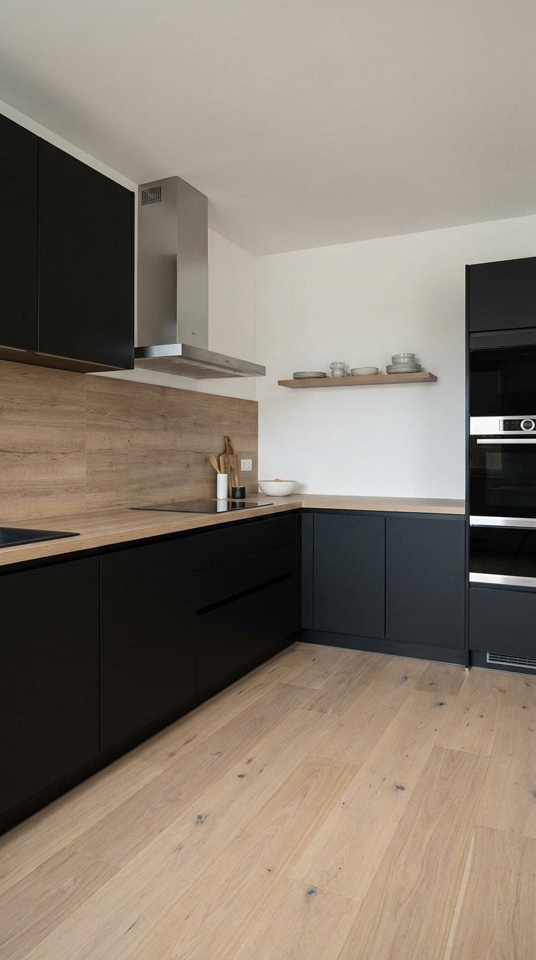 cuisine noire credence bois clair