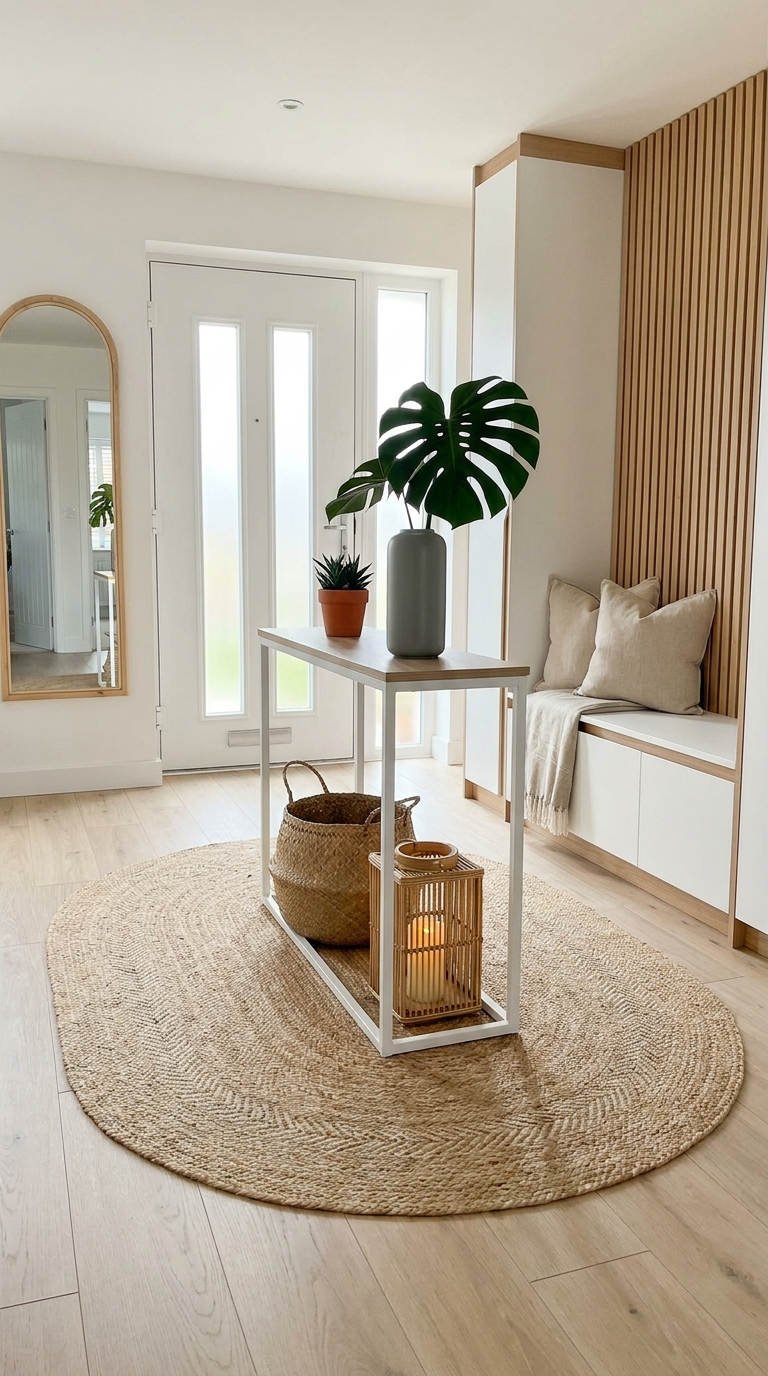 entree nature banc tasseaux tapis