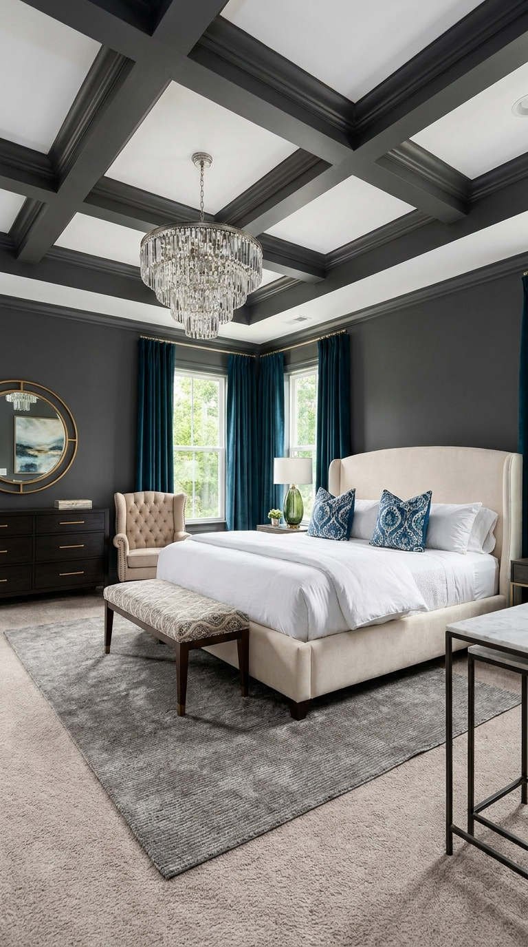 plafond caissons gris bleu