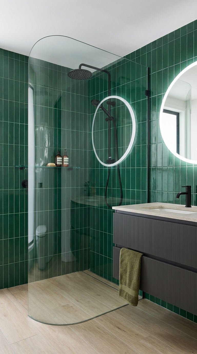 carrelage vert douche arrondie