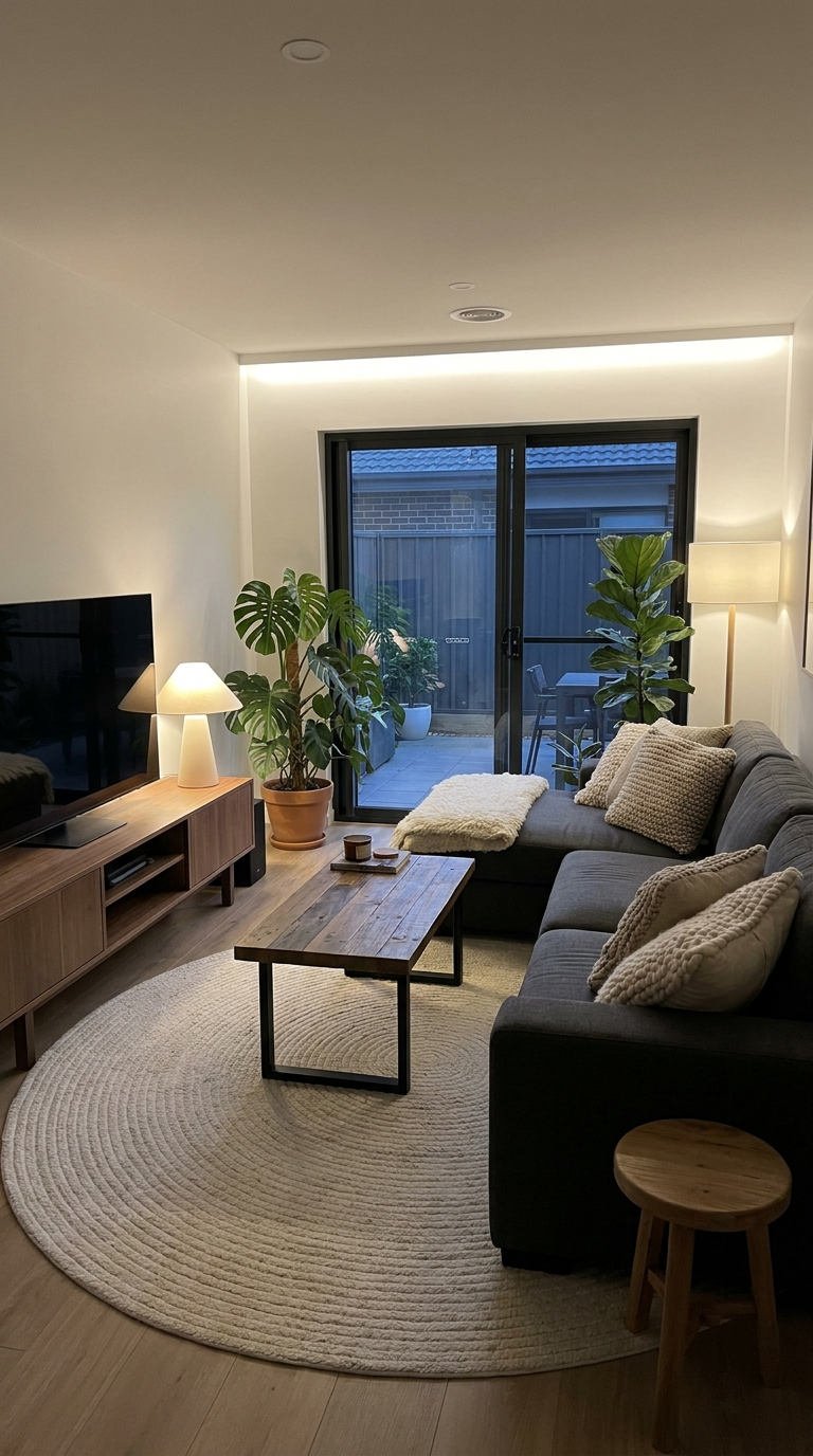 petit salon gris plantes