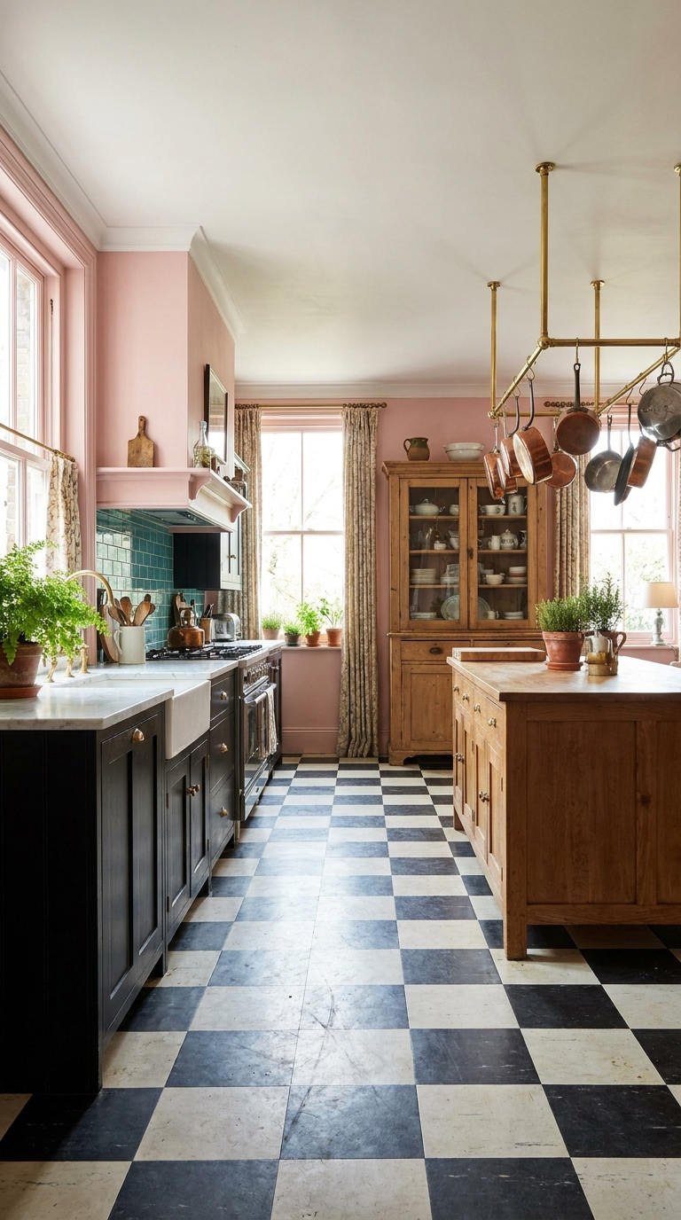cuisine vintage rose damier