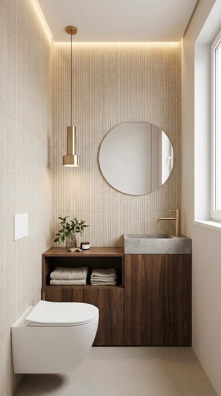 petite salle bain tasseaux noyer