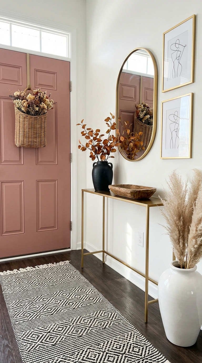 porte rose console miroir