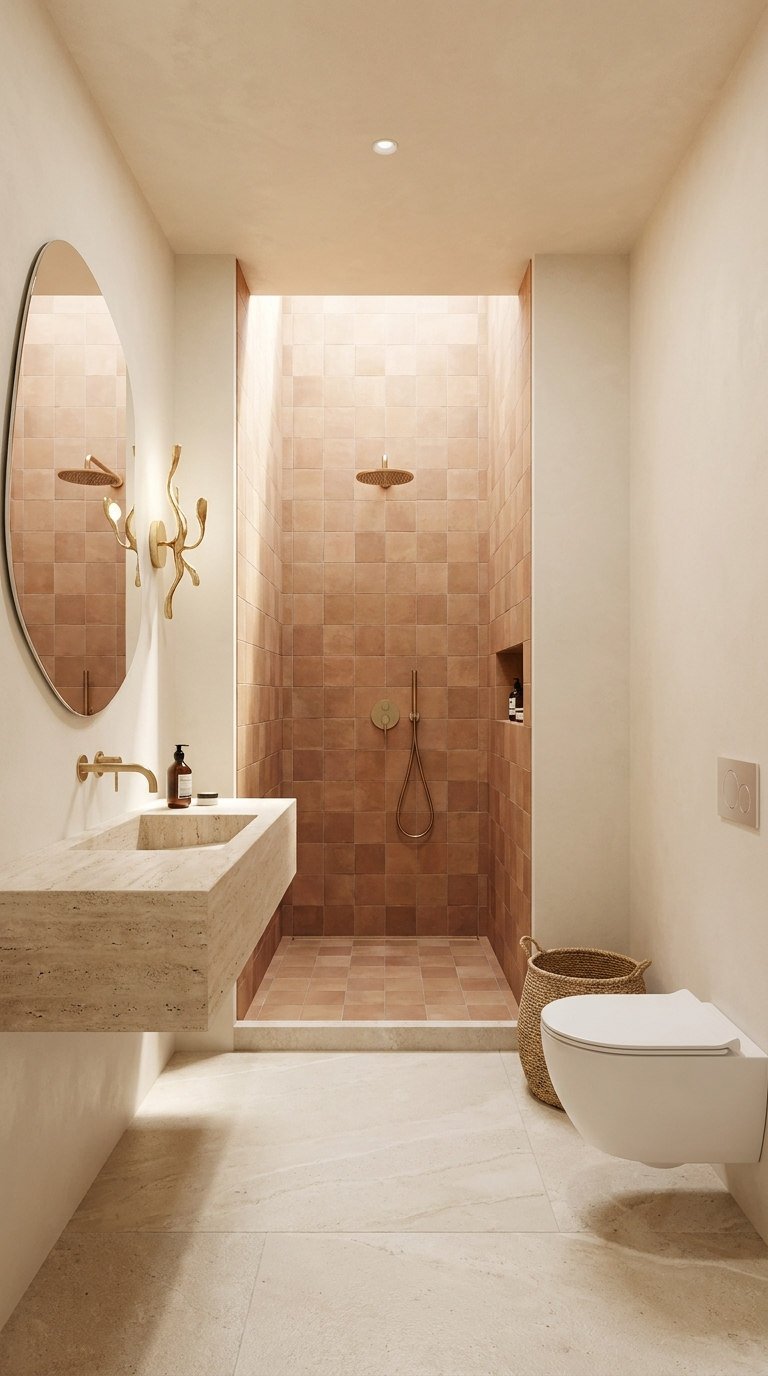 douche fond terracotta vasque pierre