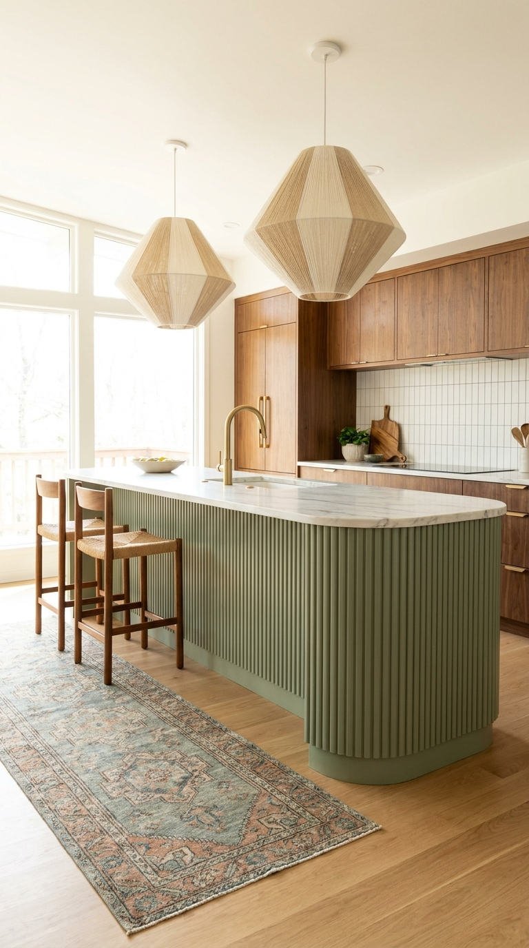 ilot vert cannele marbre luminaires
