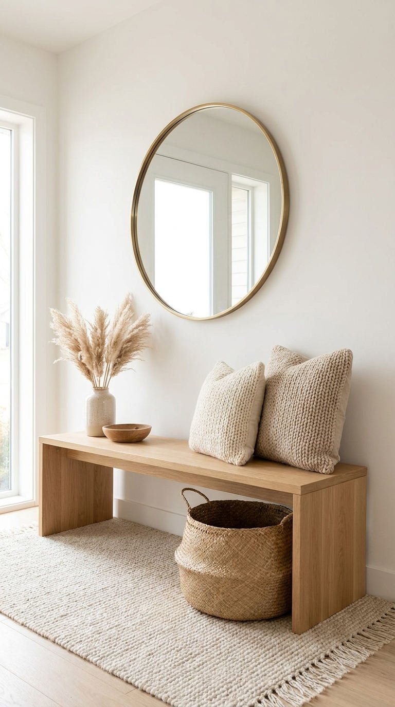 miroir dore banc coussins entree