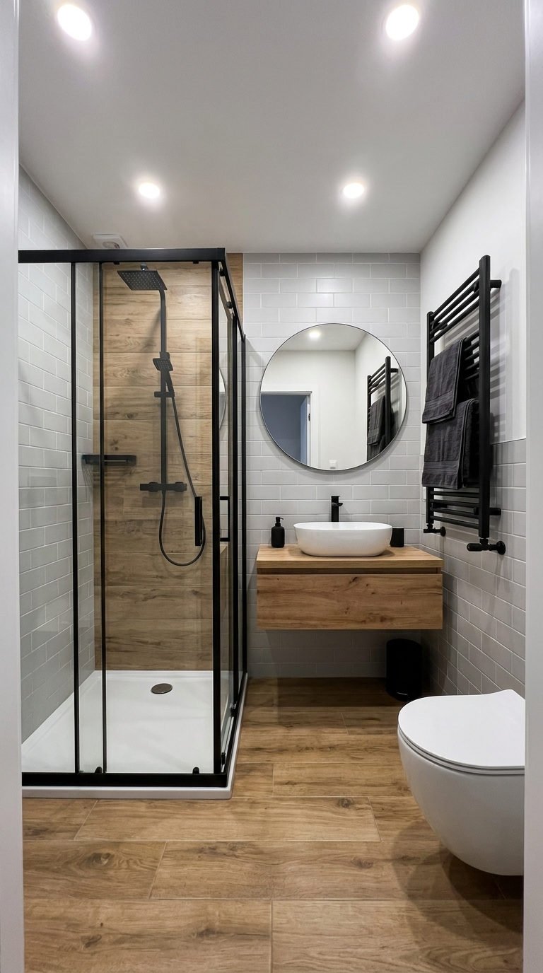 petite salle bain noir bois