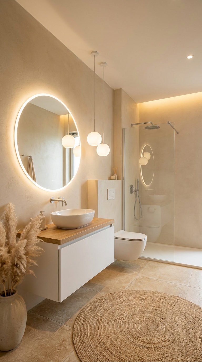 salle bain beige globes dore