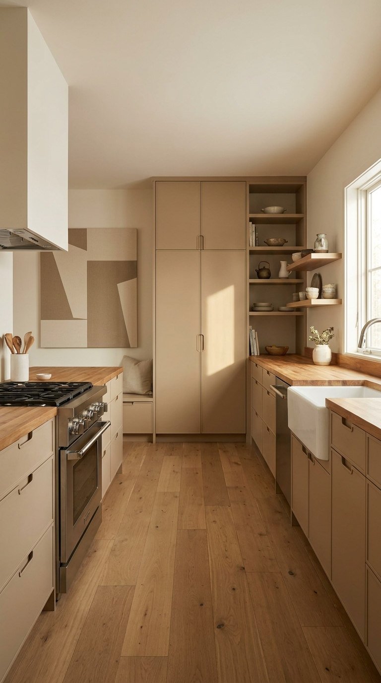 cuisine beige artisanale bois ouvert