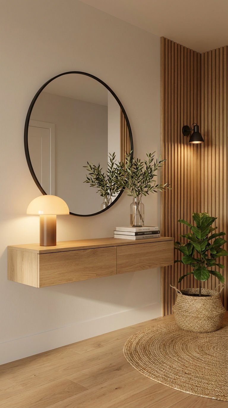 miroir noir tasseaux console suspendue
