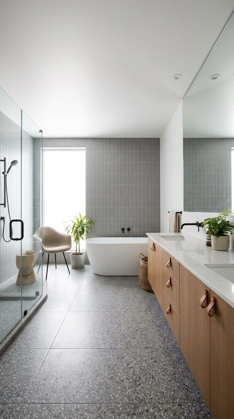 terrazzo gris meuble bois