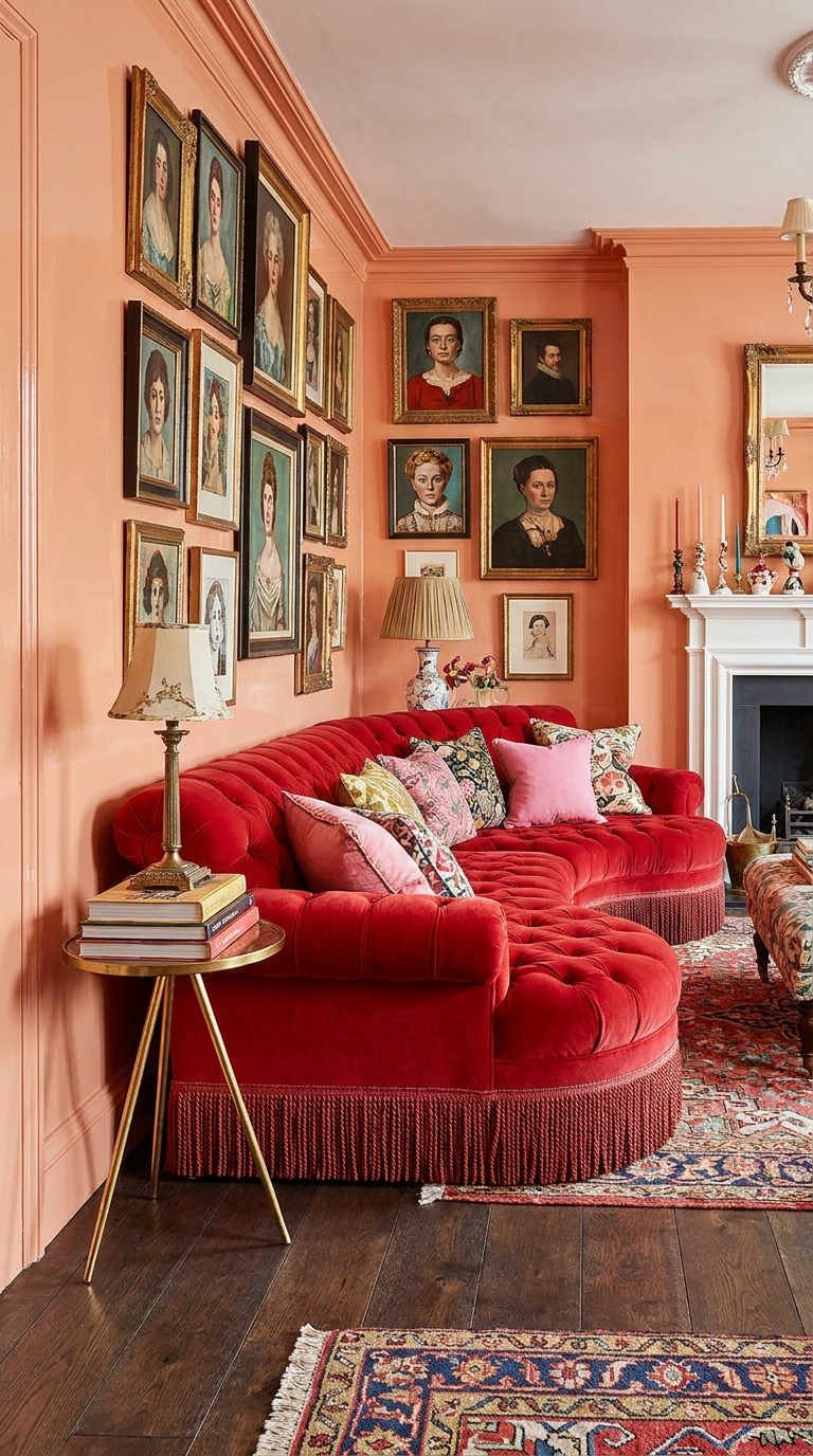 canape rouge velours maximaliste