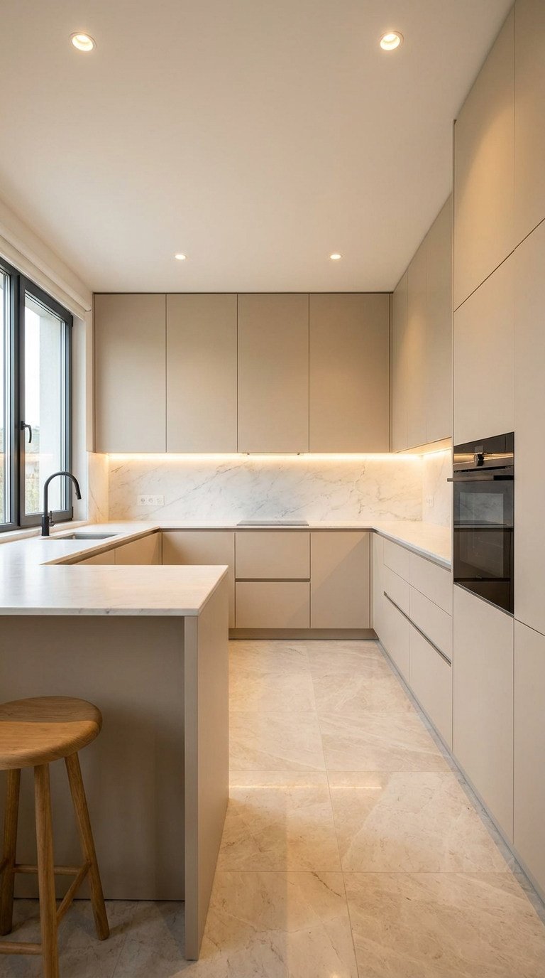 cuisine beige compacte credence marbre