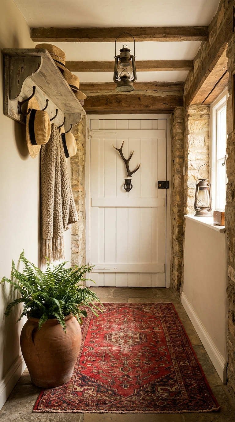 entree rustique pierre tapis rouge