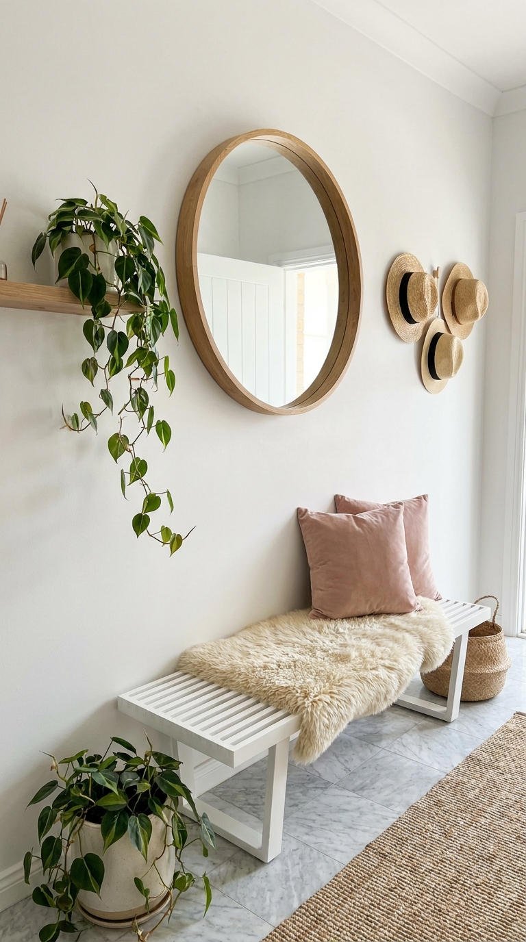 miroir bois banquette boho entree