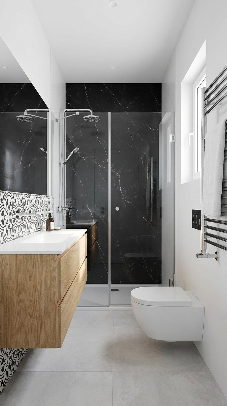 petite salle bain marbre noir