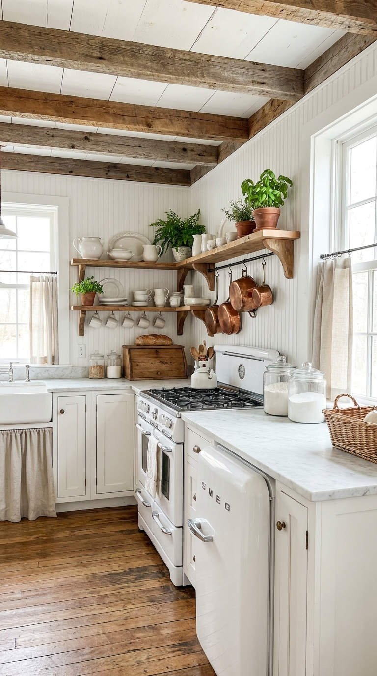 cuisine blanche cuivre etageres